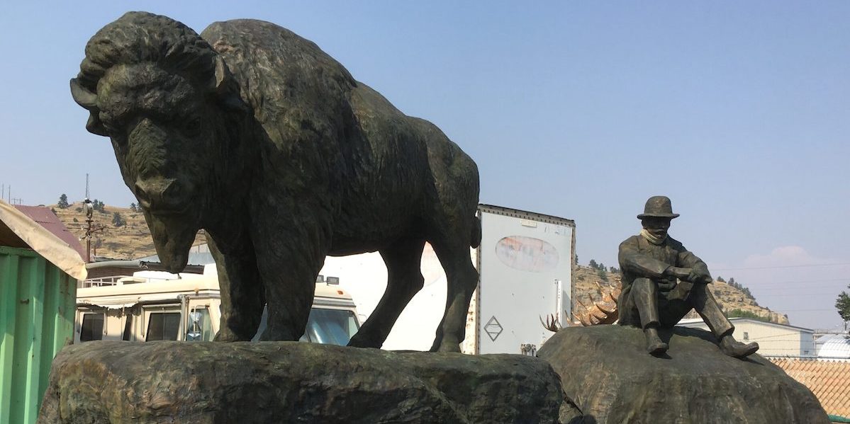 A photo of sculptor Ken Lum’s The Buffalo and the Buffalo Fur Trader, in storage since 2016 and likely to stay there .