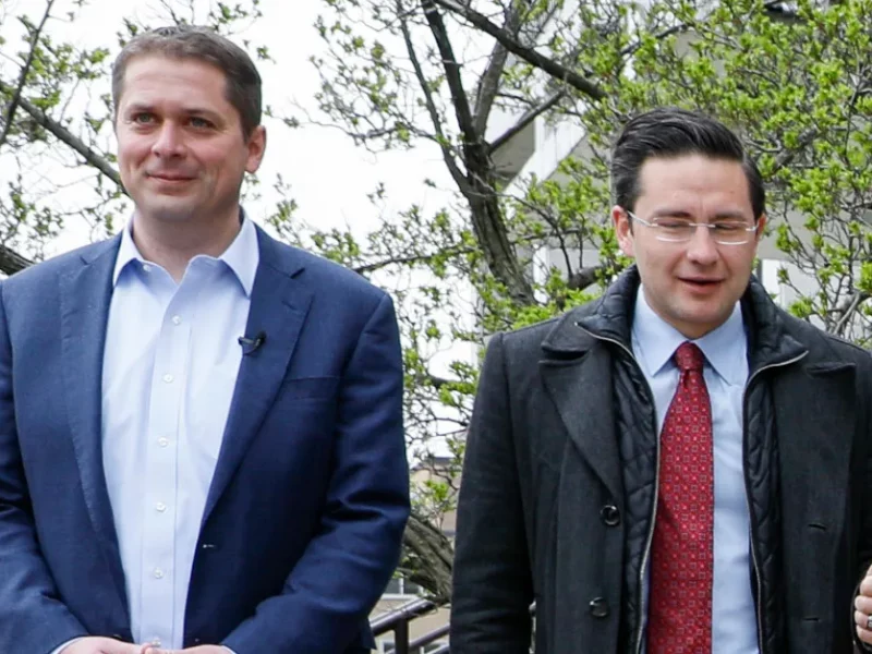 Photo collage of former Conservative Leader Andrew Sheer and current Conservative leader Pierre Poilievre.