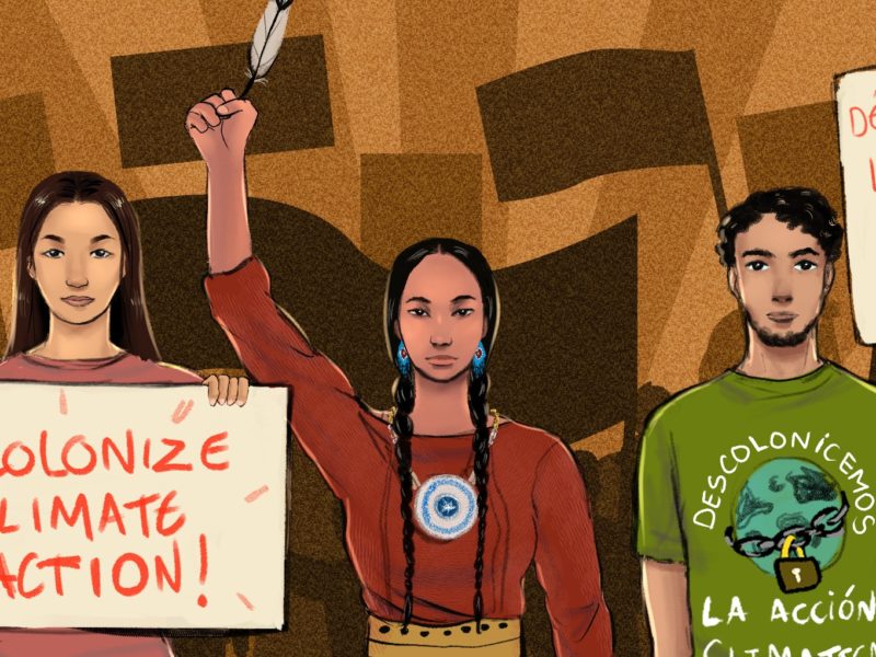 A poster encouraging the decolonization of climate action for climate action month.