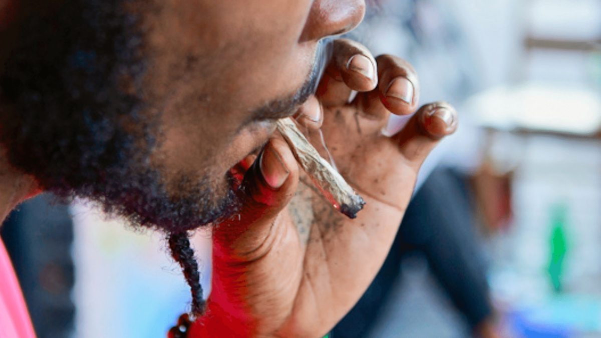 A photo of Lala, a street artist who rolled a cannabis joint while drawing at his informal stall on the corner of Baldwin and Augusta in Toronto