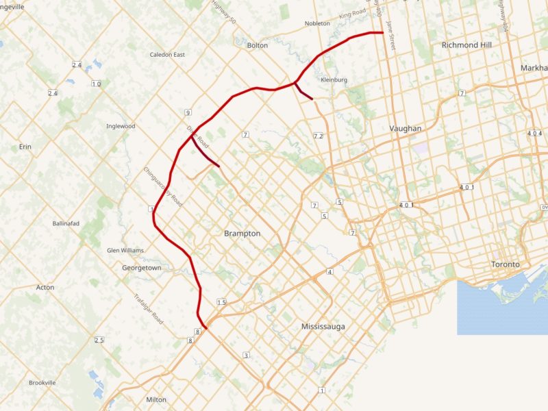 A map of the proposed route of Hwy 413.