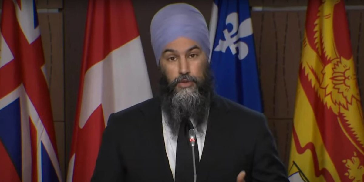 A screenshot of Jagmeet Singh addressing the media.