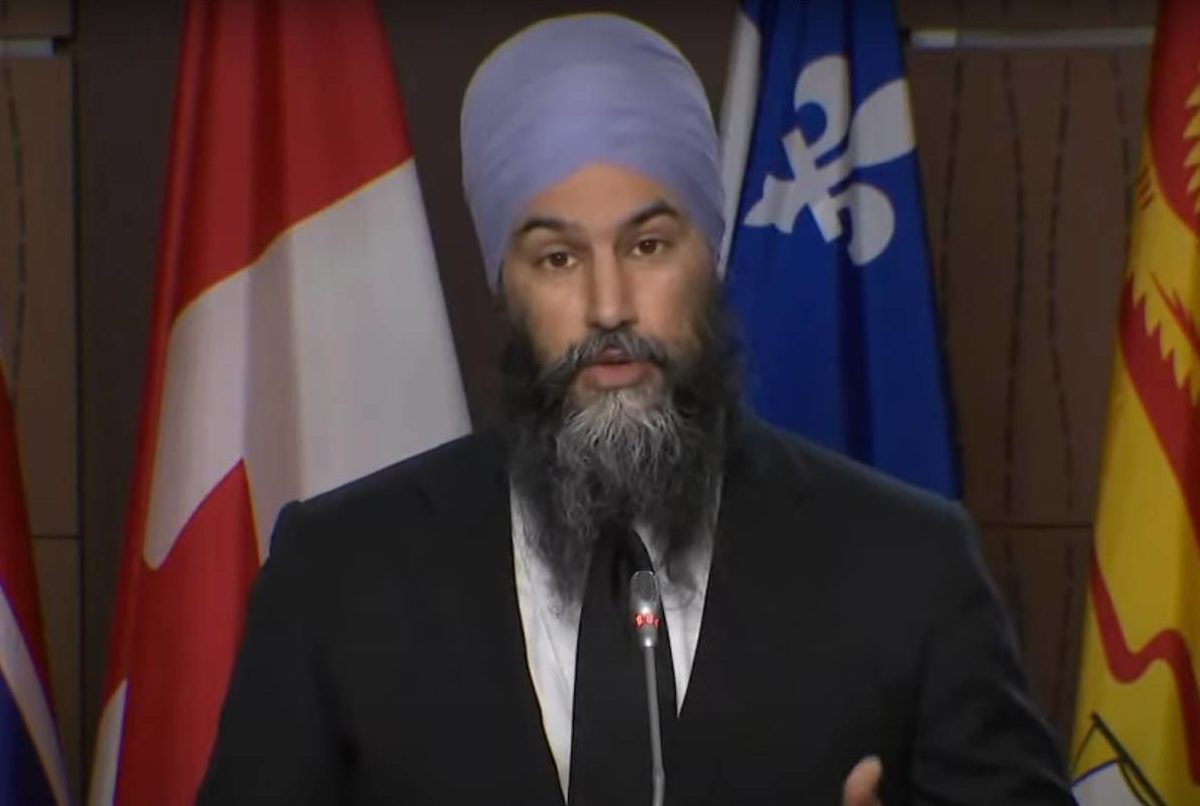 A screenshot of Jagmeet Singh addressing the media.