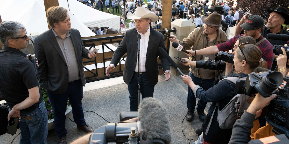 A photo of Alberta Premier Jason Kenney, soon to ride off into the proverbial sunset, during July’s Calgary Stampede.