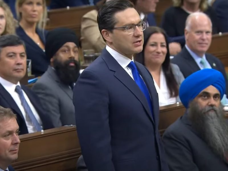 A photo of the Leader of the Opposition Pierre Poilievre in the House of Commons during Question Period on September 21, 2022.