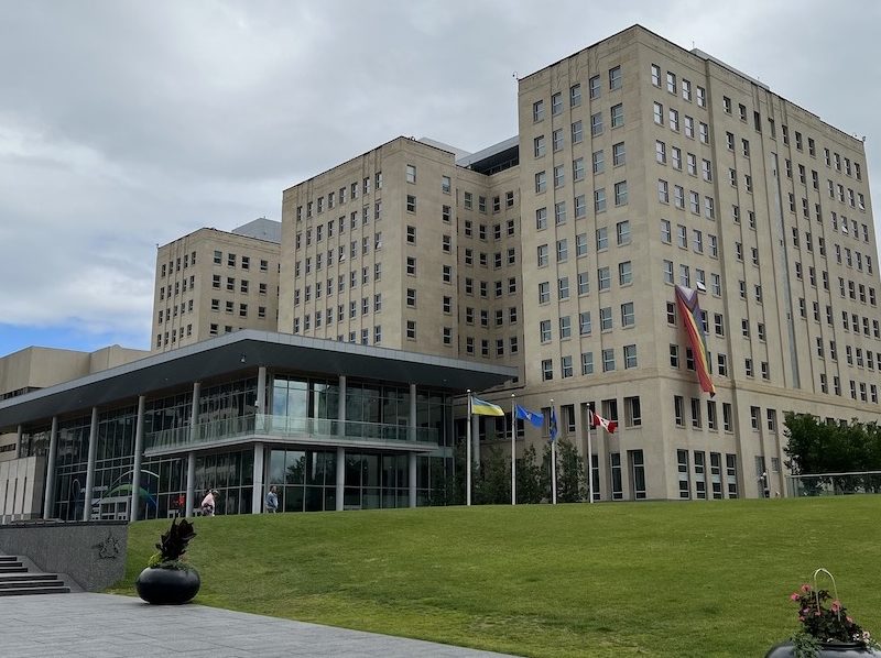 A photo of the former Federal Building, now the Queen Elizabeth II Building, in Edmonton.