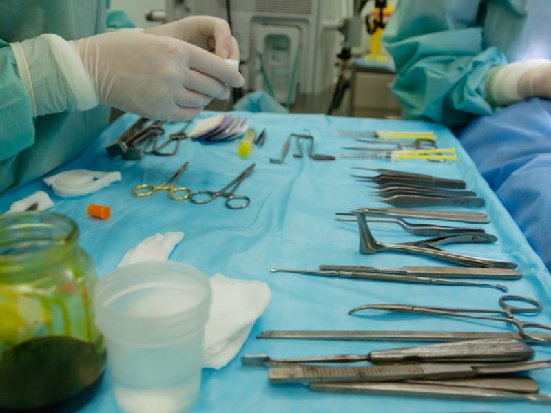 A photo of surgical tools in an operating room.