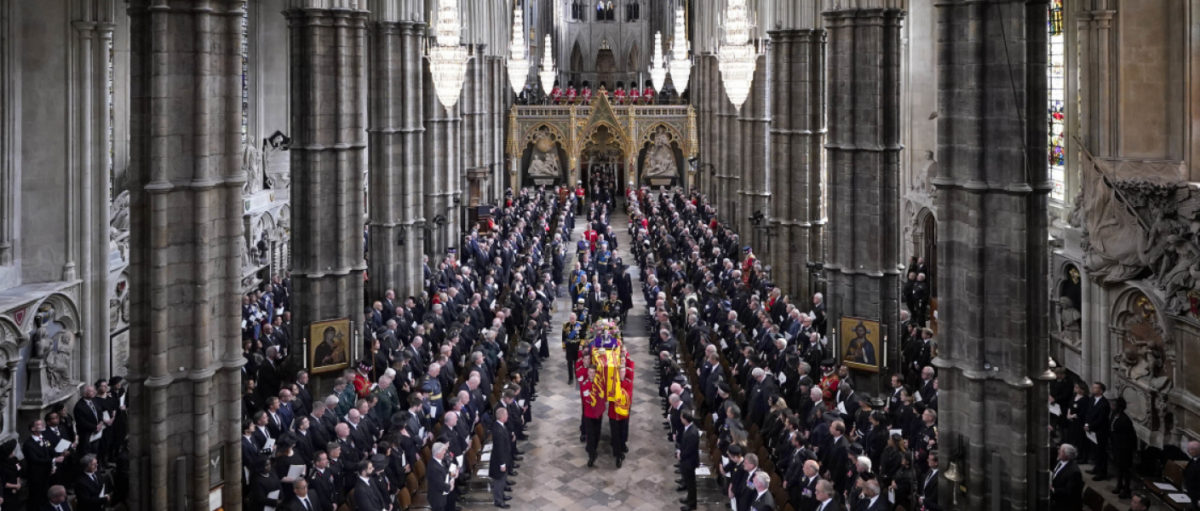 A photo of Queen Elizabeth's funeral procession.