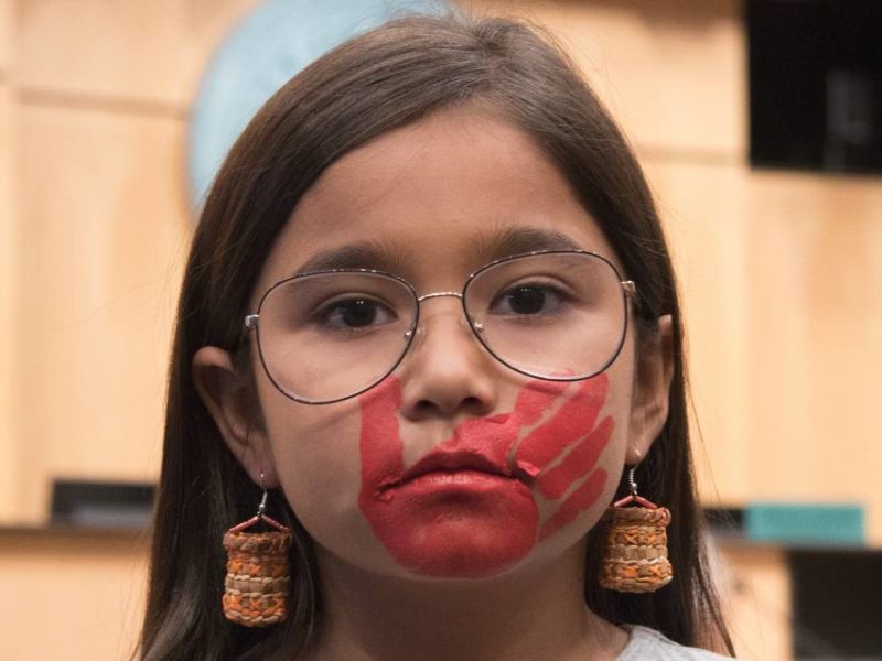 A photo of a young Indigenous girl who participated in a presentation to Seattle City Council on MMIWG2S in 2019.