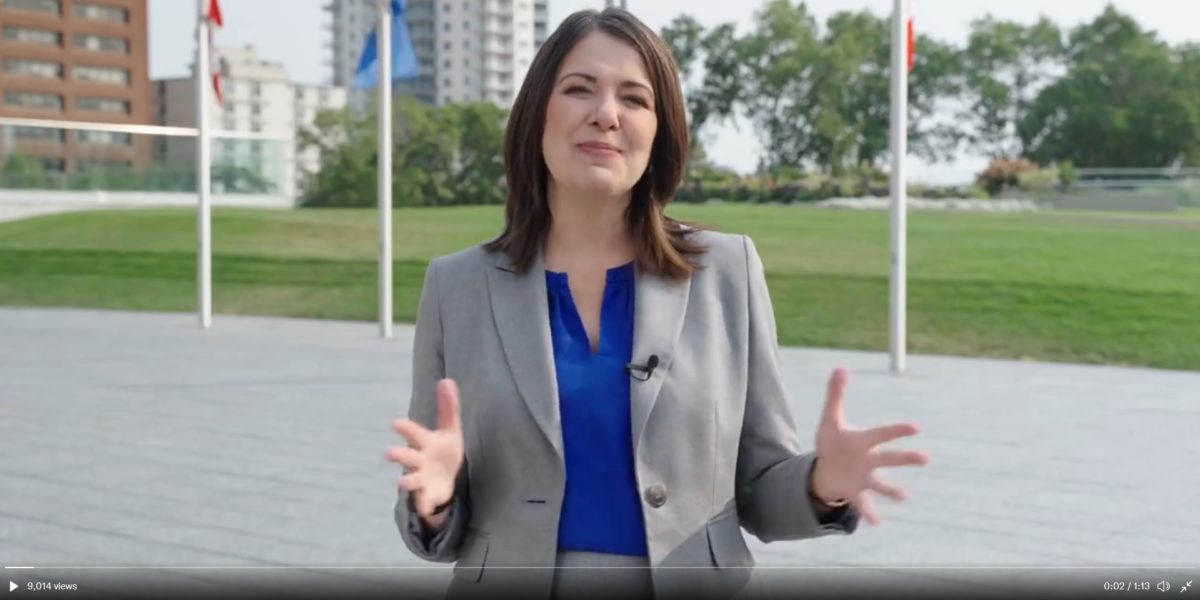 A screenshot of UCP leadership candidate Danielle Smith during a campaign video posted to Twitter.