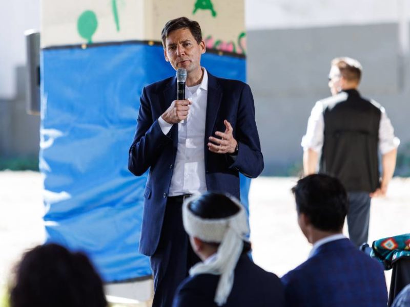 A photo of David Eby speaking at a campaign event. Eby won the leadership of the BC NDP after his opponent Anjali Appadurai was disqualified.