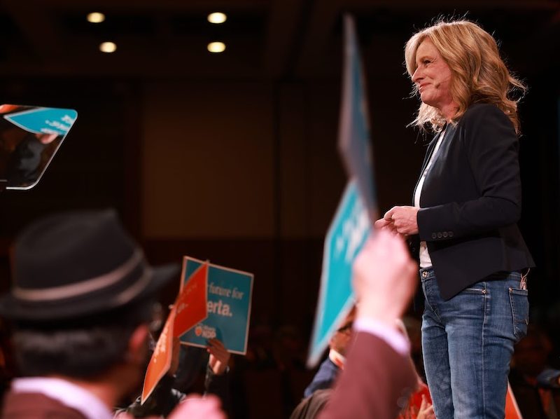 A photo of Alberta Opposition Leader Rachel Notley speaks at the NDP convention in Calgary yesterday.