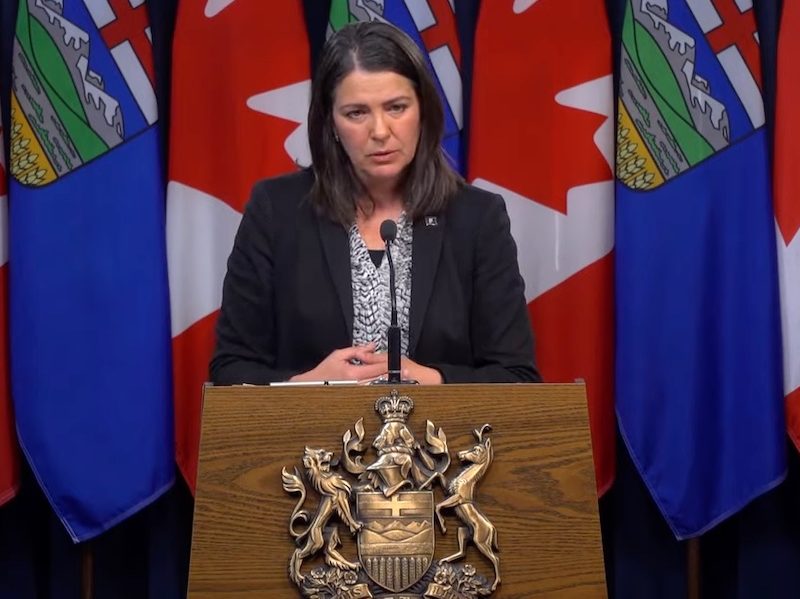 A screenshot of Alberta Premier Danielle Smith during her first news conference after she was sworn in on October 11.