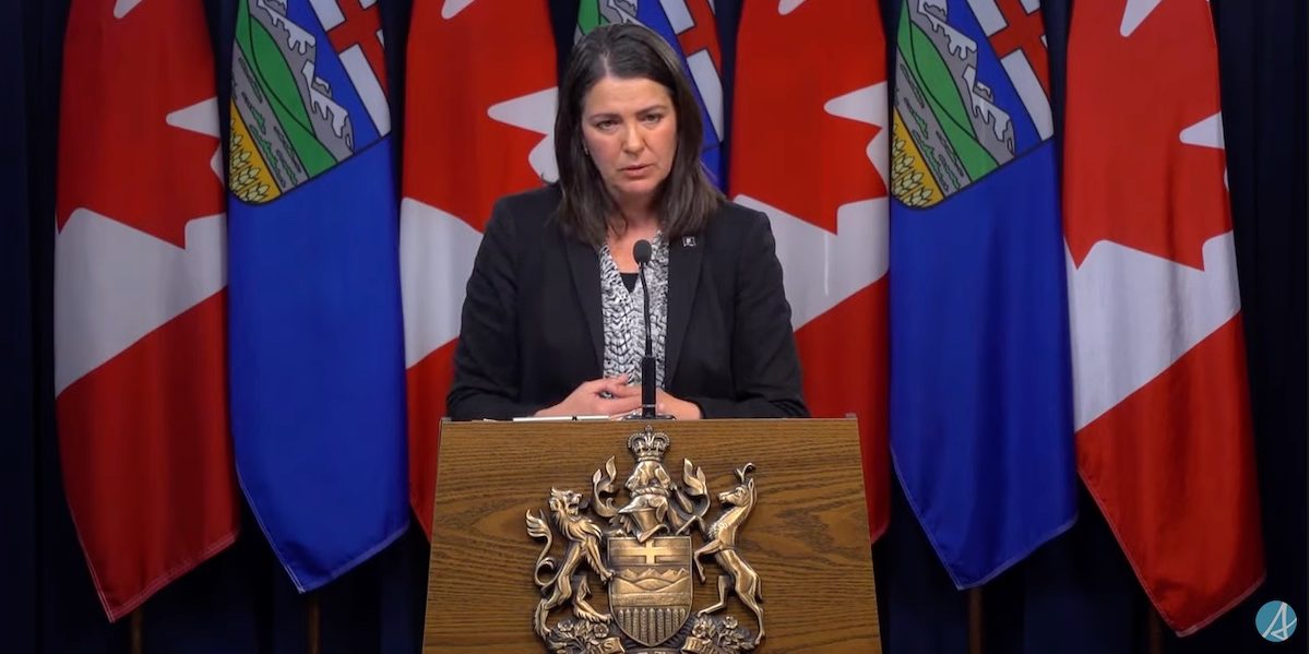 A screenshot of Alberta Premier Danielle Smith during her first news conference after she was sworn in on October 11.