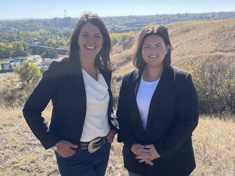 A photo of United Conservative Party Leader Danielle Smith and Brooks-Medicine Hat MLA Michaela Frey at yesterday’s news conference in Medicine Hat.
