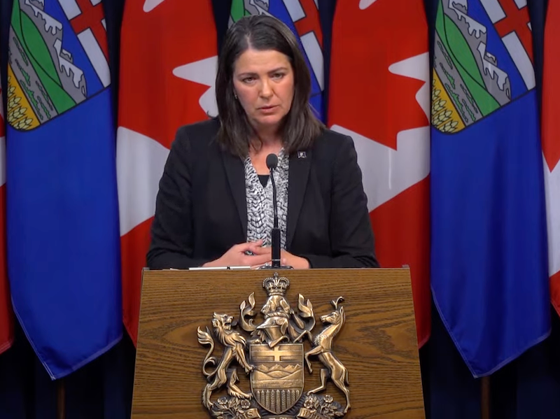 Alberta Premier Danielle Smith during yesterday’s news conference, her first as the province’s 19th premier.