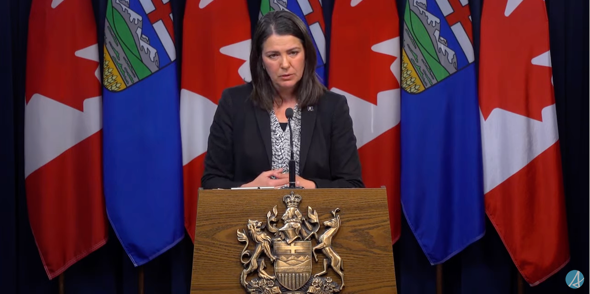 Alberta Premier Danielle Smith during yesterday’s news conference, her first as the province’s 19th premier.