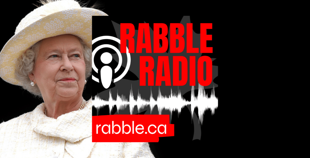 A photo of Queen Elizabeth and the rabble radio logo