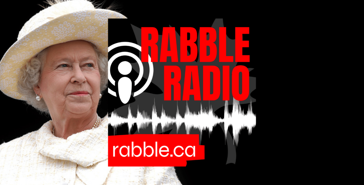 A photo of Queen Elizabeth and the rabble radio logo
