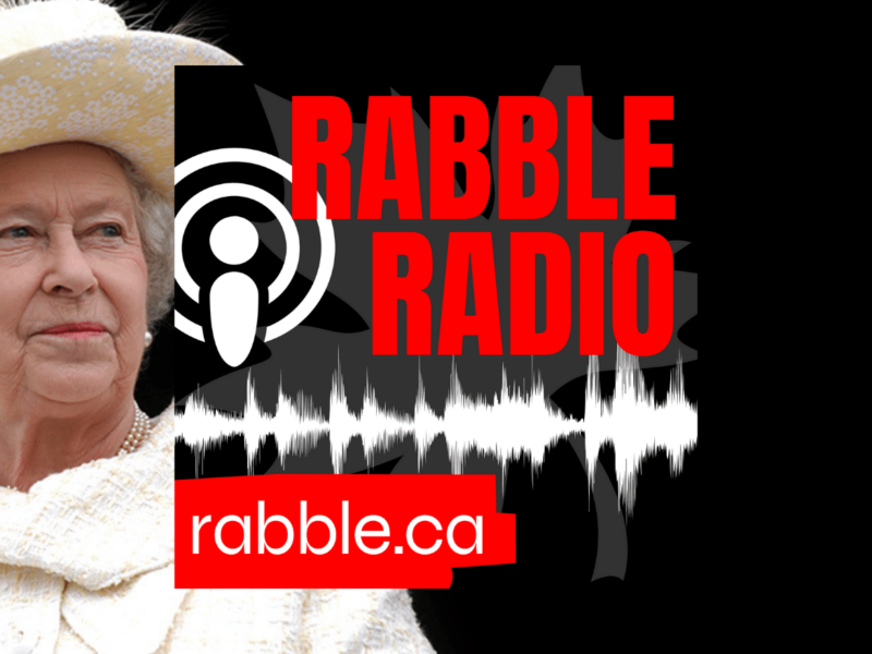 A photo of Queen Elizabeth and the rabble radio logo