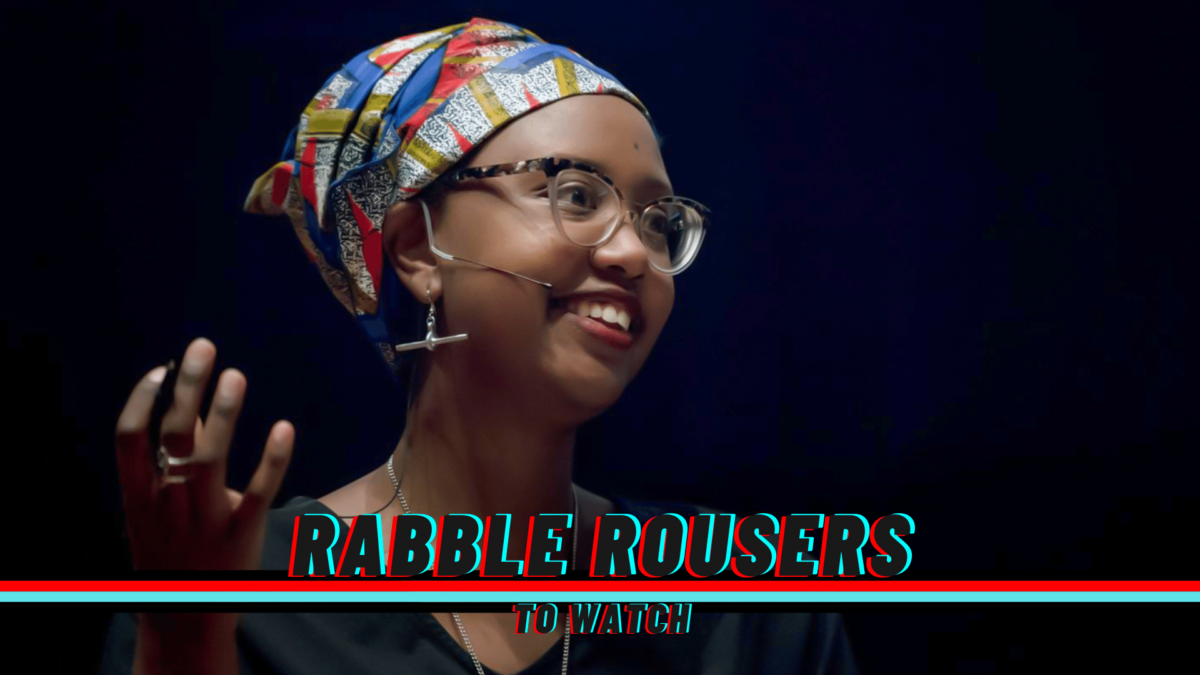 A photo of Bianca Mugyenyi and the rabble rousers to watch logo.