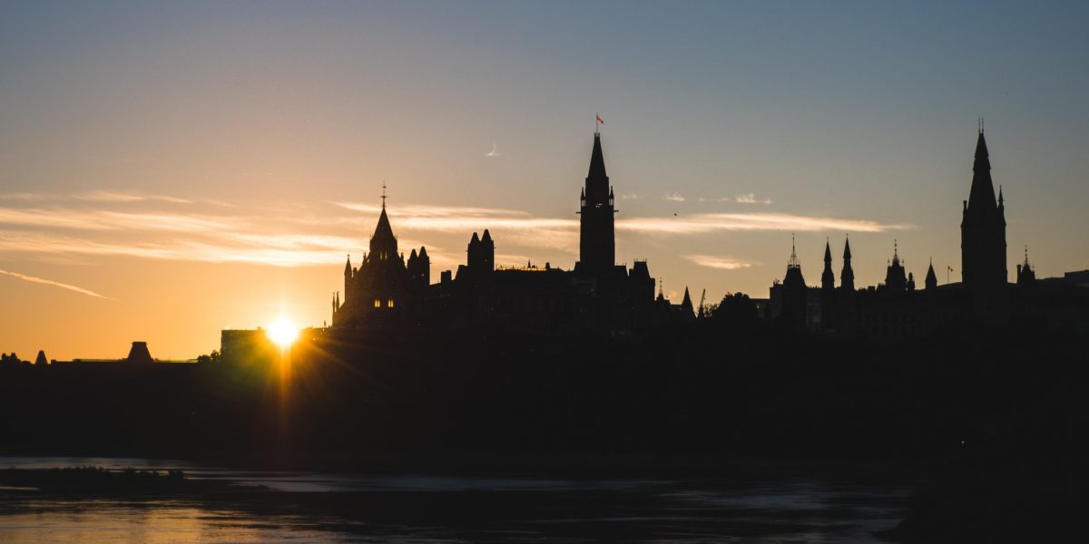 A photo of the silhouette of Parliament Hill.