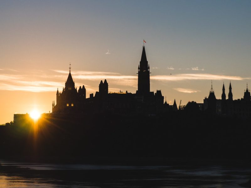 A photo of the silhouette of Parliament Hill.