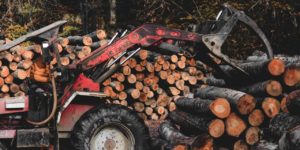 A photo of logging machinery at work.
