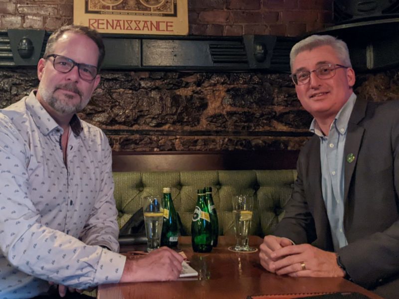 A photo of Ciaran Quinn (right) with NDP deputy leader Alexandre Boulerice (left).