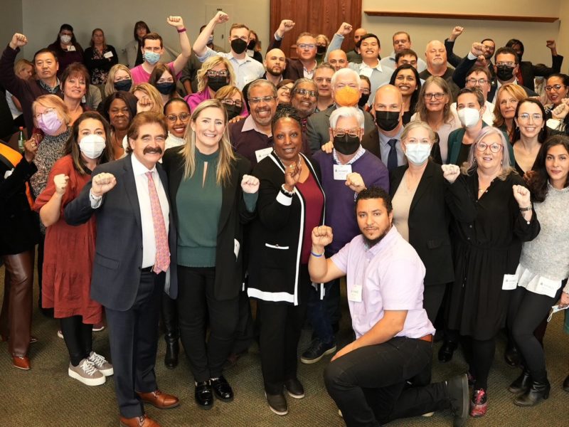 A photo of members of the labour movement showing solidarity with CUPE Ontario.