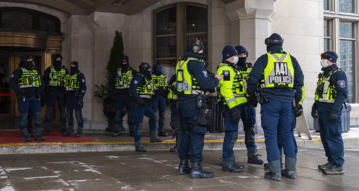 A photo of members of the Ottawa Police Service pictured during the "Freedom Convoy" occupation of the city's downtown.