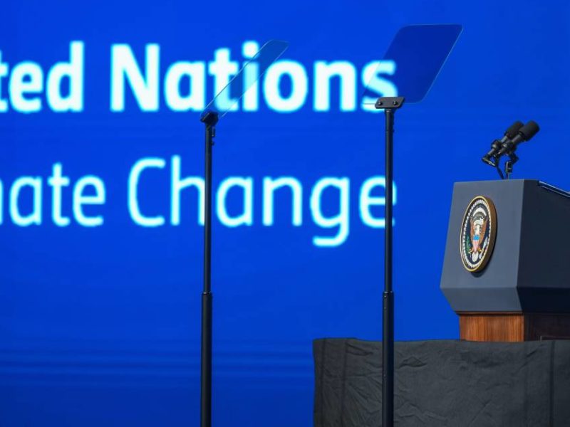 A photo of U.S. President Joe Biden speaking at COP27.