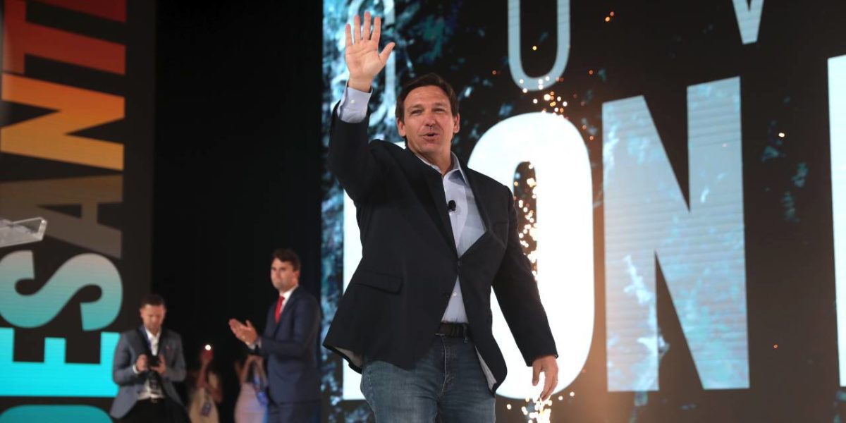 A photo of Florida governor Ron DeSantis speaking with attendees at the 2021 Student Action Summit.