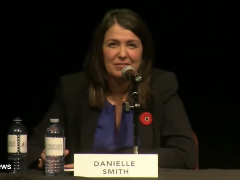 Photo of Premier Danielle Smith at Thursday’s all-candidates’ forum in Medicine Hat.