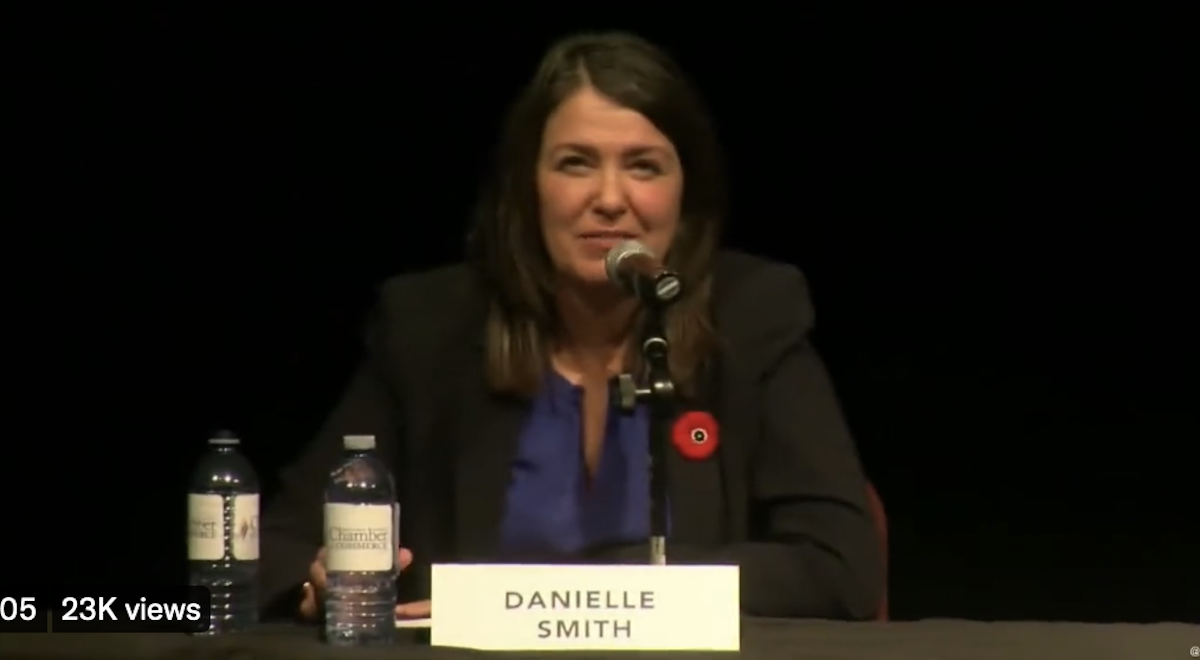 Photo of Premier Danielle Smith at Thursday’s all-candidates’ forum in Medicine Hat.