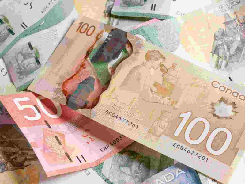 A pile of Canadian currency.