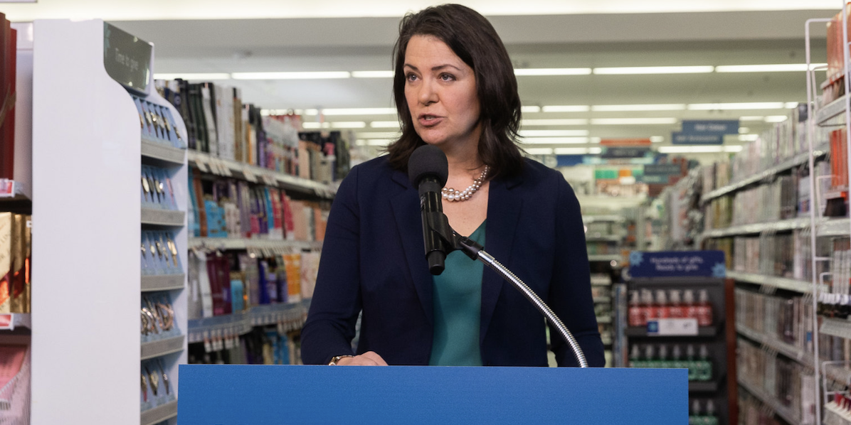 Premier Danielle Smith during last Wednesday's news conference about health measures.