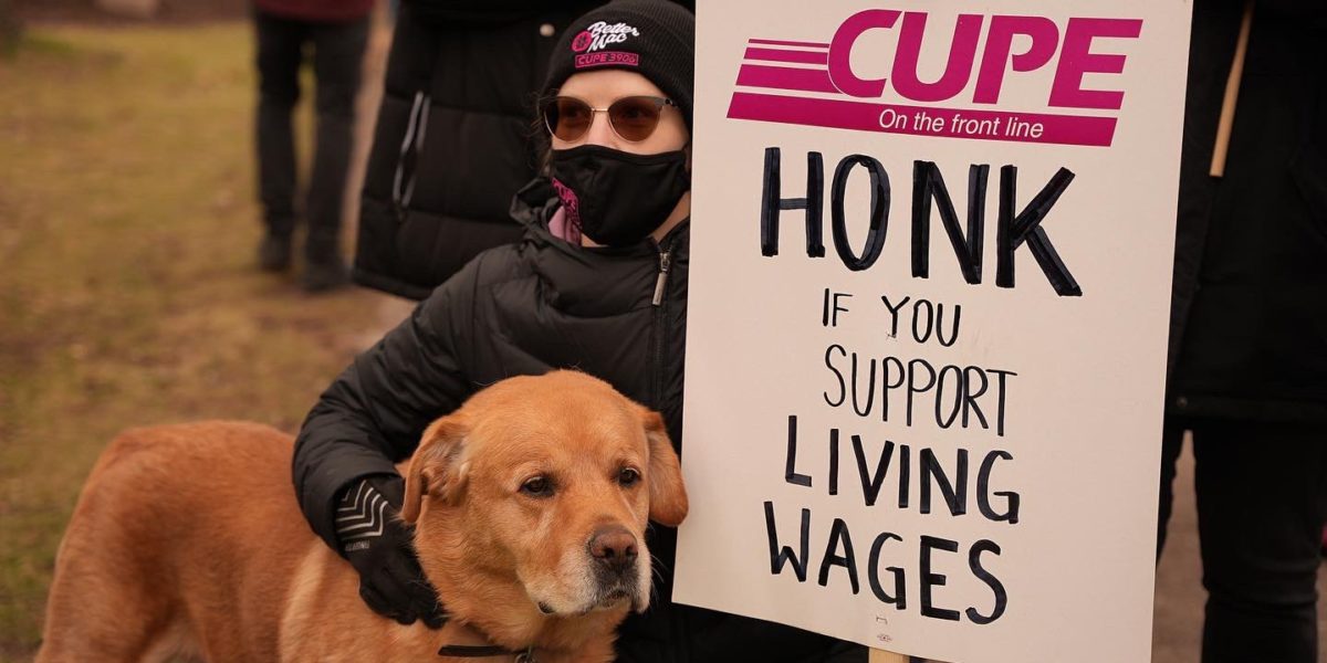 A CUPE member rallying at McMaster University earlier in 2022.