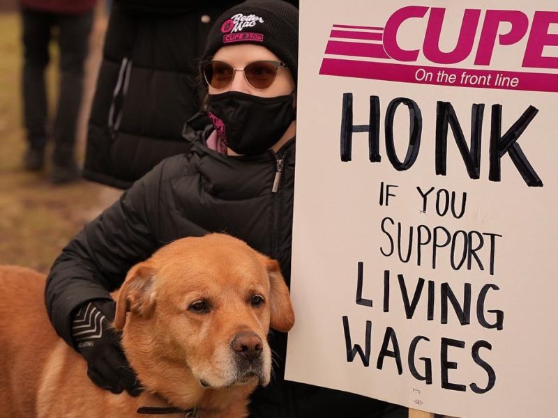 A CUPE member rallying at McMaster University earlier in 2022.