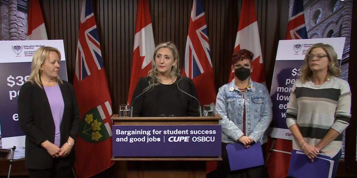 A screenshot of OSBCU president Laura Walton announcing the results of the ratification vote.