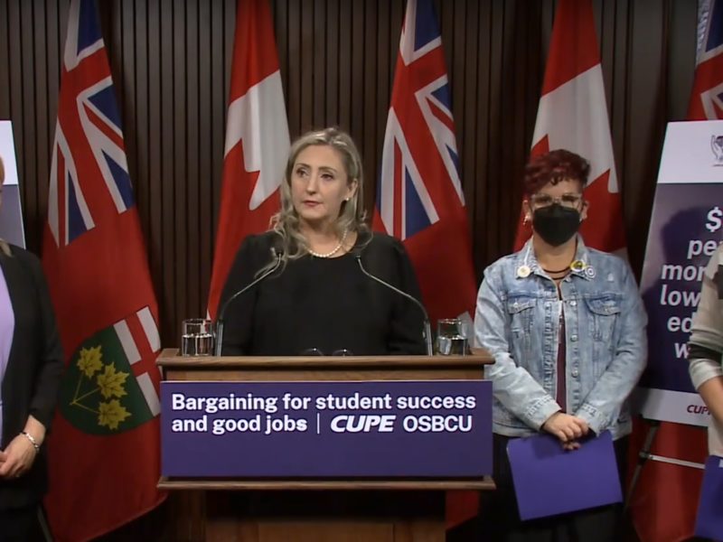 A screenshot of OSBCU president Laura Walton announcing the results of the ratification vote.