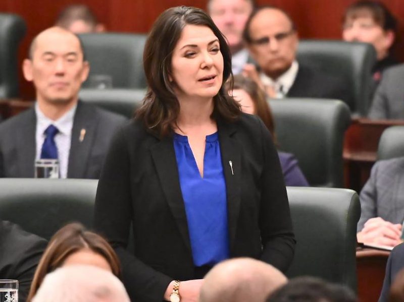Alberta Premier Danielle Smith discussing the Sovereignty Act in the legislature.