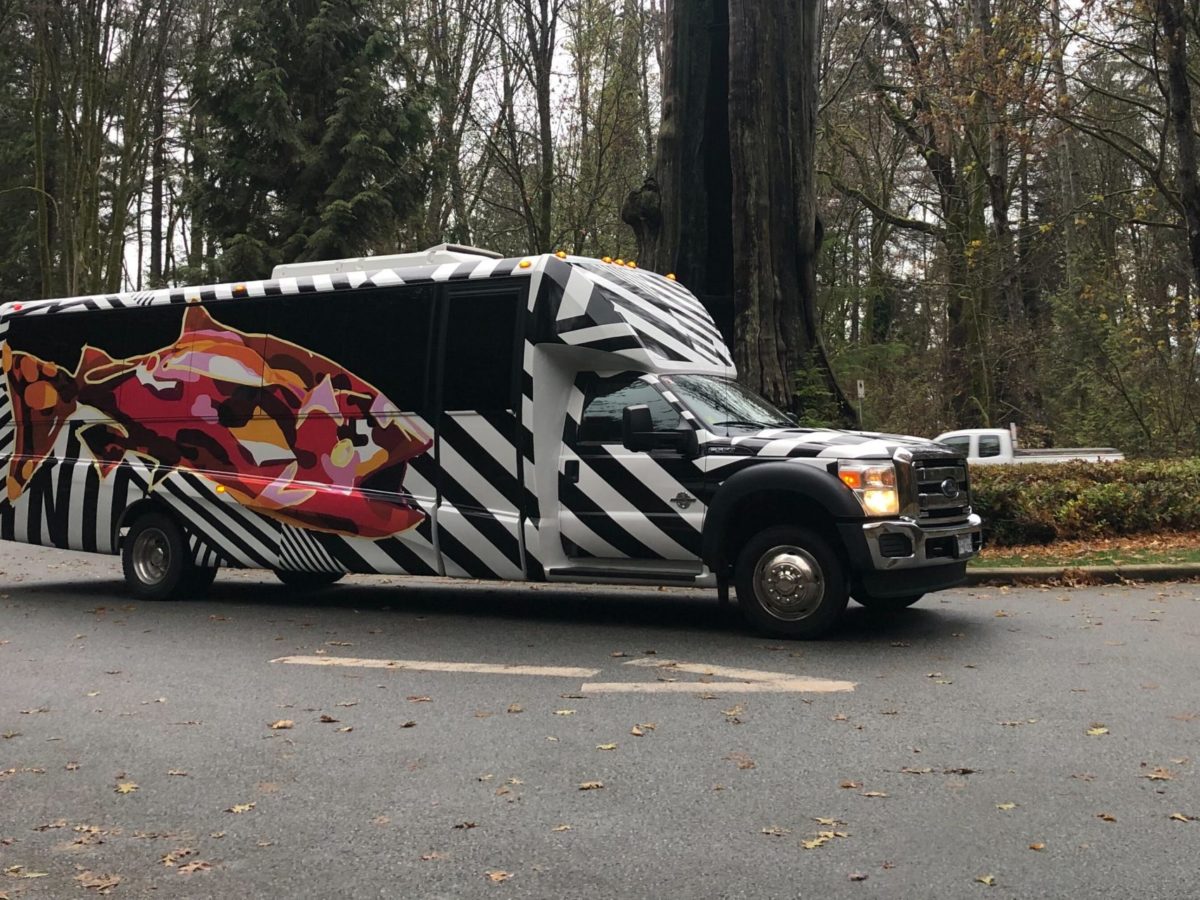 A photo of a NatureBus in Stanley Park.