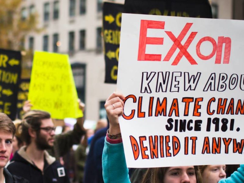 A sign condemning Exxon at a climate protest in 2015.