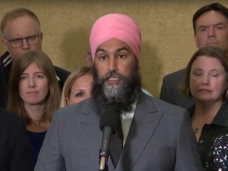 NDP leader Jagmeet Singh with his caucus in September of 2022.