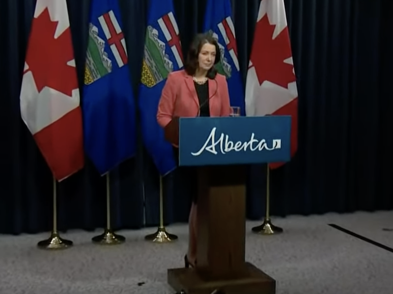 Premier Danielle Smith during her first press conference of the year on the Sovereignty Act.