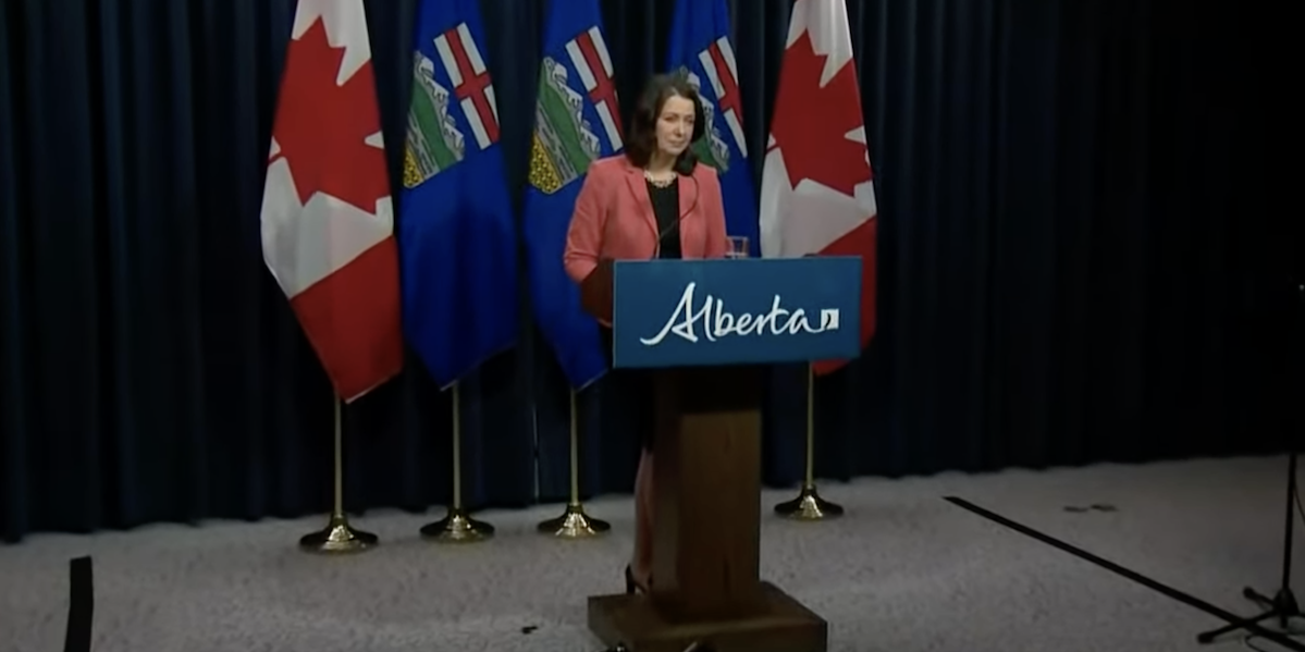 Premier Danielle Smith during her first press conference of the year on the Sovereignty Act.