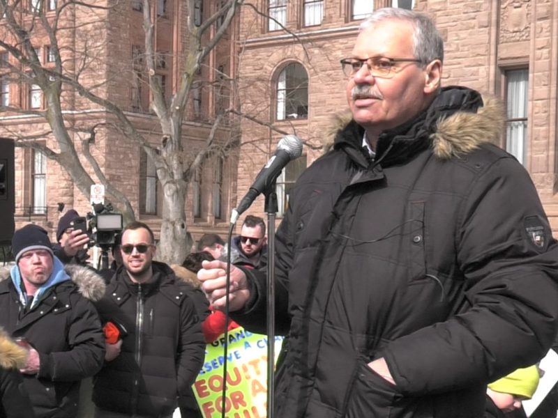 Former OPSEU president Warren "Smokey" Thomas speaking at an OPSEU event in 2020.