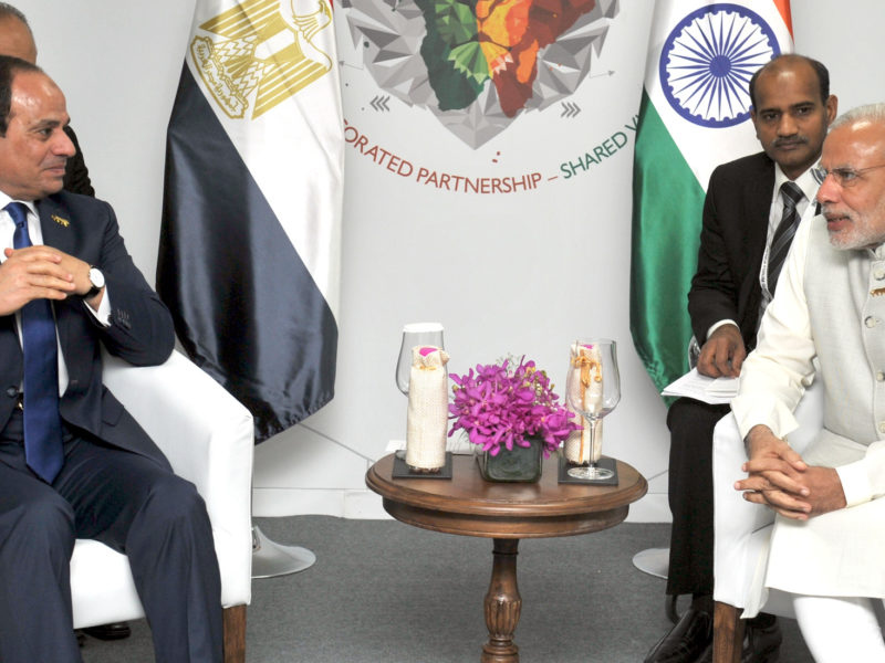 Egyptian president Abdel Fattah al-Sisi (right) meeting with Indian prime minister Narendra Modi in 2015.