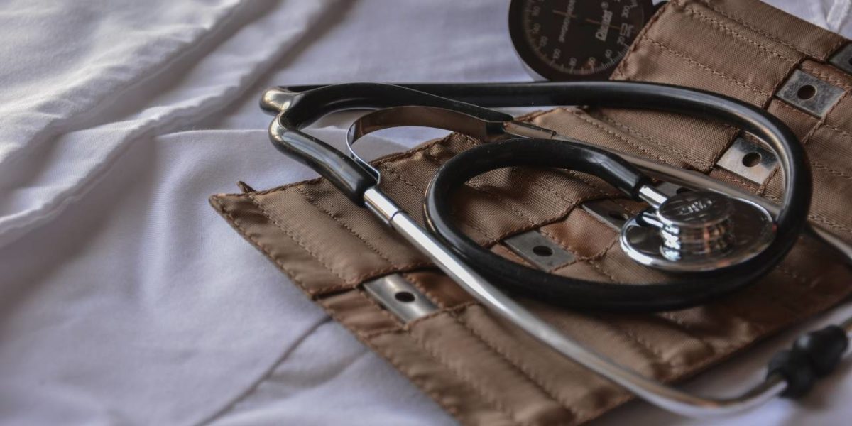 A stethoscope and blood pressure monitor.